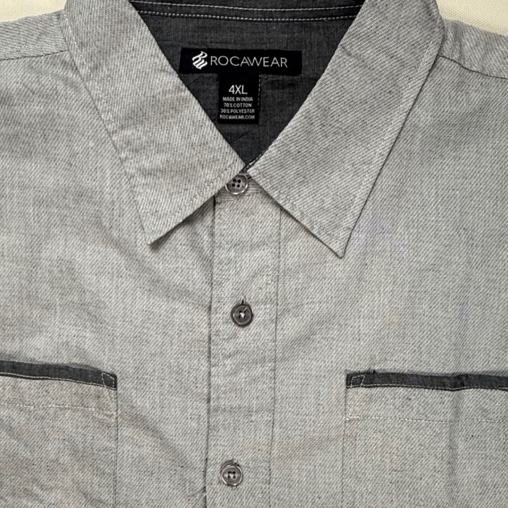 Rocawear Mens 4XL Gray Short Sleeve Button Down Shirt Cotton Blend Dual Pockets - Picture 5 of 9